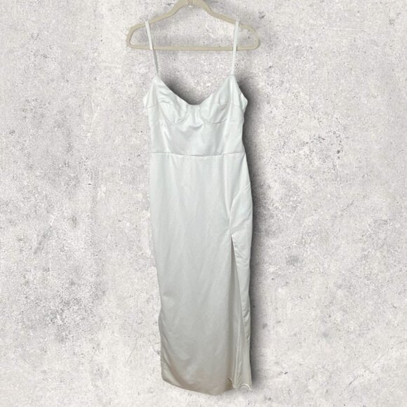 Katie May White Call Me Slim Gown Maxi Dress Side Slit Size Large USA Made Sexy - Picture 5 of 12